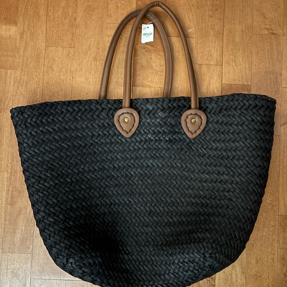NWT Aerie Black Woven Tote Bag